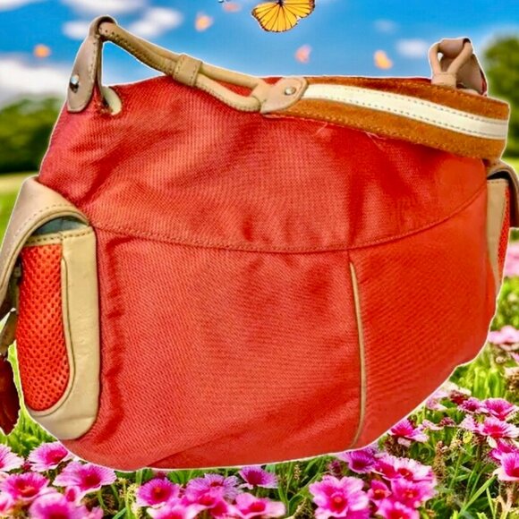 Cole Haan Shoulder Bag Hobo Flap Top Leather Trim orange nylon - Picture 11 of 14